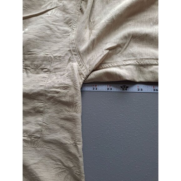 Vintage Utopia Mens Button Up Shirt Beige M  Silk Palm Tree Beach Island Resort - Picture 5 of 6